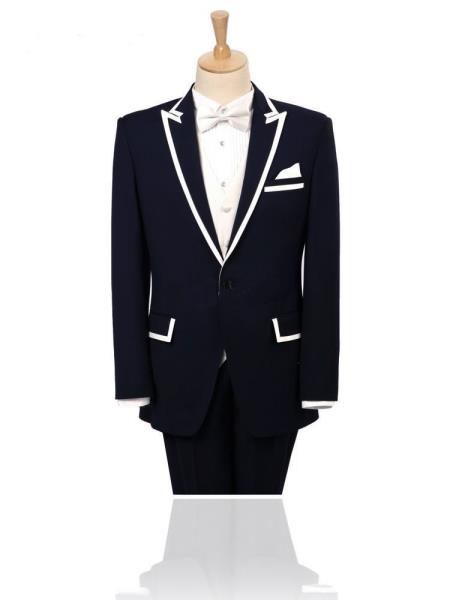 Mensusa Products Peak Lapel Black 2 Button White Trim outlines Suit/Tuxedo/Blazer Peak Lapel 15 Days Delivery 585