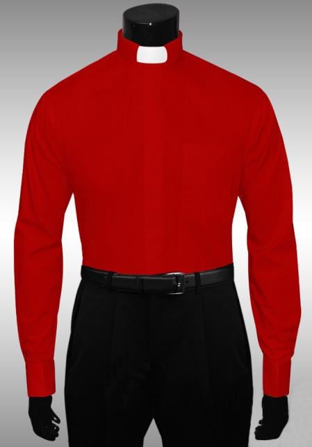 Mensusa Products Red Clergy Tab Collar French Cuff Mens Shirt