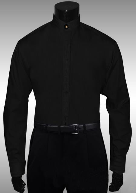 Mensusa Products Black Cross Clergy Collar Cross Placket Dress Shirt