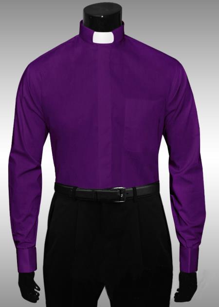 Purple Clergy Tab Collar French Cuff Mens Shirt