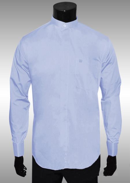 Mensusa Products Nehru Collar Dress Shirt Baby Blue Light Medium Fabric