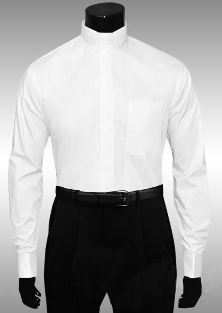 White Clergy Tab Collar French Cuff Mens Shirt