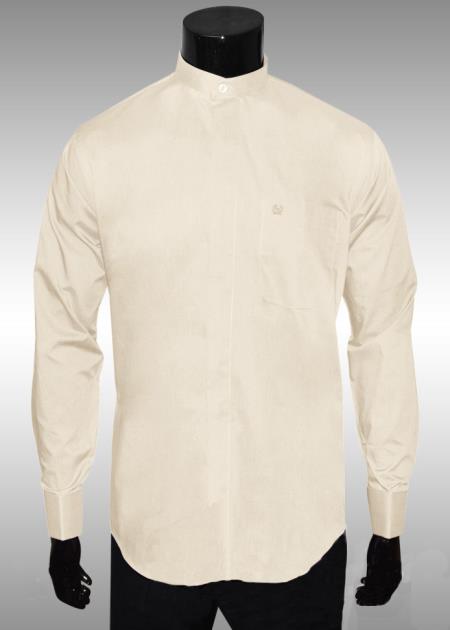 Mensusa Products Nehru Collar Dress Shirt Ivory Light Medium Wt Fabric