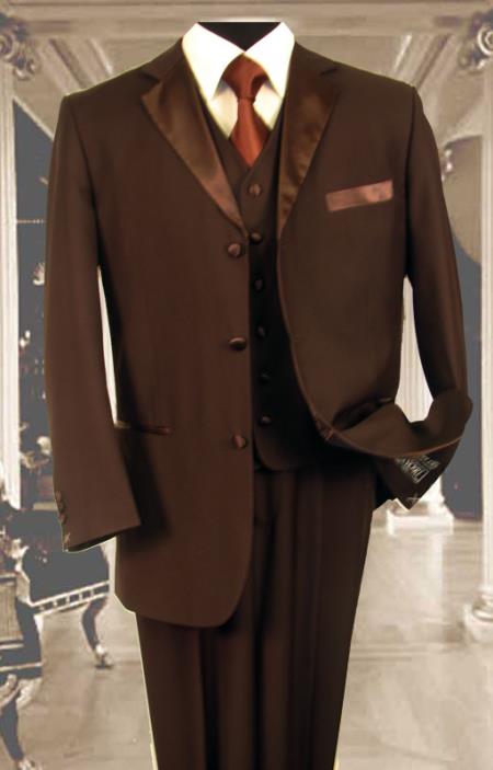 Mensusa Products Mens 3PC Brown Tuxedo 3 Button Super's Wool Extra Fine Hand Made 450