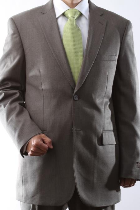 Mensusa Products Mens 2 Button Taupe Tonal Dress Suit Flat Front