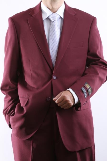 Mensusa Products Mens Two Button Superior 100 Burgundy Dress Suit Side Vent Pleated Pants