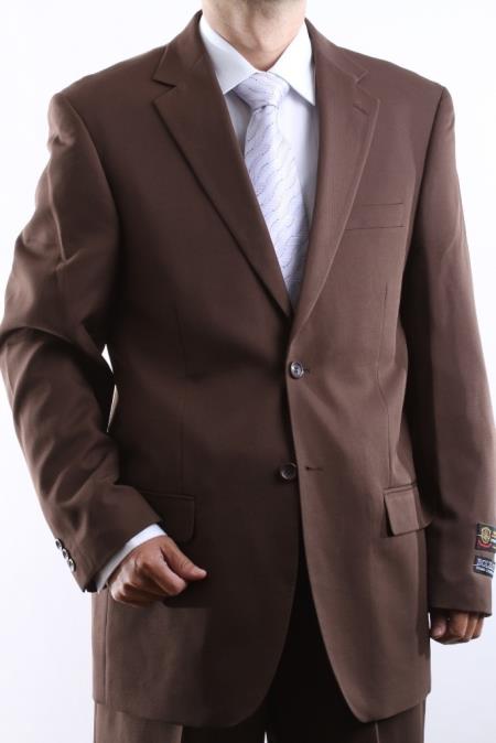 Mensusa Products Mens Two Button Superior 100 Cocoa Dress Suit Side Vent Pleated Pants