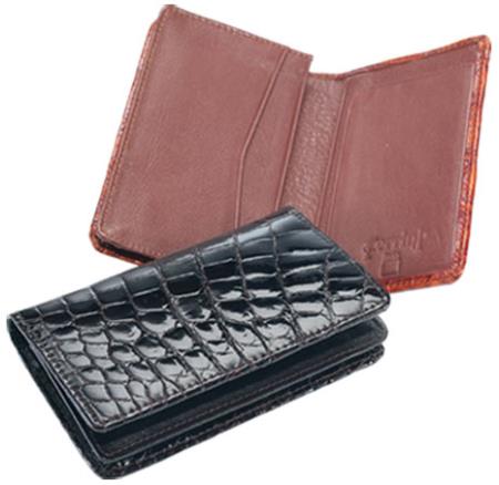 Mensusa Products Ferrini Genuine Crocodile Card Holder Wallet in Black & Cognac 209