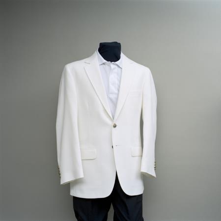 Mensusa Products Men's 2 Button Blazer White with brass gold buttons sportcoat