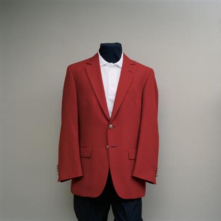 Mensusa Products Men's 2 Button Blazer Artillery Red with brass gold buttons sportcoat