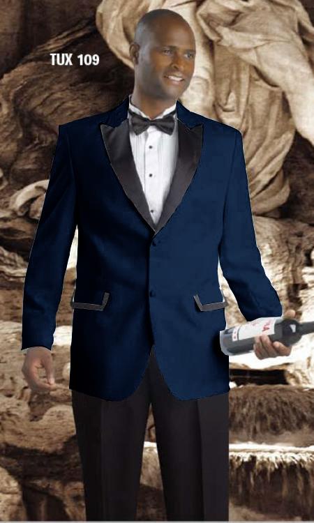 Mensusa Products High Quality 2 Button Tuxedos Peak Lapel with Black Satin Collar Dark Navy Blue