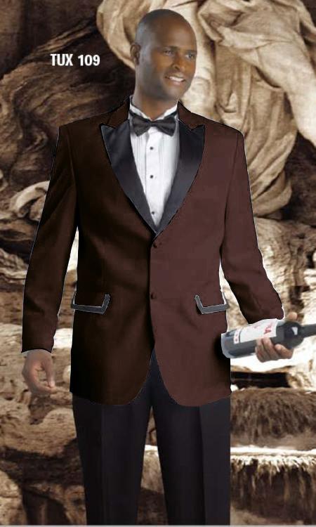 Mensusa Products High Quality 2 Button Tuxedos Peak Lapel with Black Satin Collar Brown