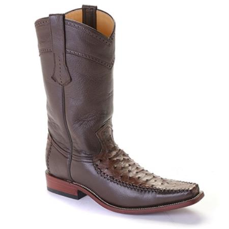 Mensusa Products Los Altos Brown Square Toe Ostrich Full Quill
