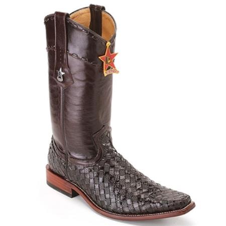Mensusa Products Los Altos Brown Square Toe Woven Leather Boot