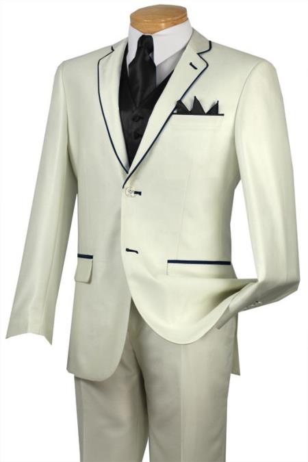 Mensusa Products Tuxedo Black Trim Microfiber Two Button Notch 5Piece Choice of Solid White or Ivory 585