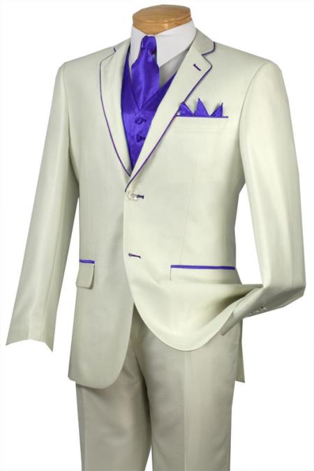 Mensusa Products Tuxedo Indigo Trim Microfiber Two Button Notch 5Piece Choice of Solid White or Ivory 585