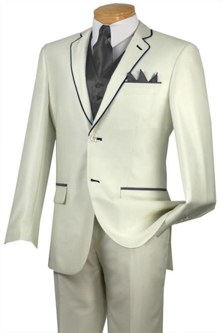 Mensusa Products Tuxedo Charcoal Trim Microfiber Two Button Notch 5Piece Choice of Solid White or Ivory 585