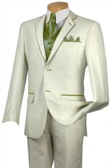 Mensusa Products Tuxedo Olive Trim Microfiber Two Button Notch 5Piece Choice of Solid White or Ivory 585