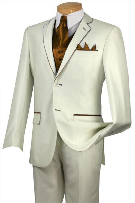 Mensusa Products Tuxedo Brown Trim Microfiber Two Button Notch 5Piece Choice of Solid White or Ivory 585
