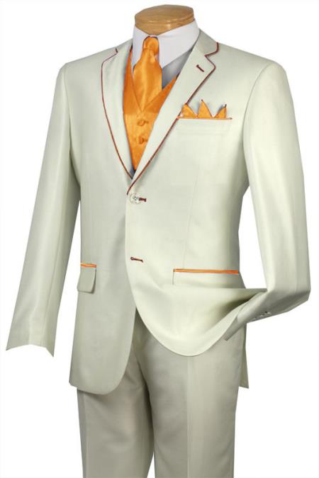 Mensusa Products Tuxedo Orange Peach Trim Microfiber Two Button Notch 5Piece Choice of Solid White or Ivory 585