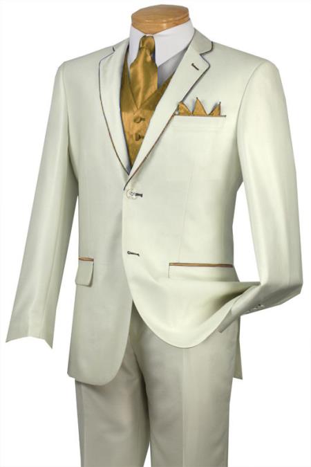 Mensusa Products Tuxedo GoldCamel Trim Microfiber Two Button Notch 5Piece Choice of Solid White or Ivory 585