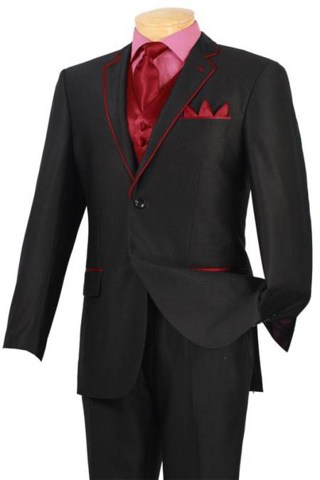 Mensusa Products Tuxedo Black Red Trim Microfiber Two Button Notch 5Piece 585