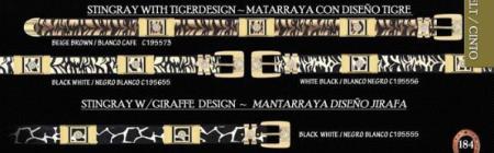 Mensusa Products Cowboy Diamond Belts Stingray W/ Tiger & Giraffe Design Gold Brackets by Los Altos 120