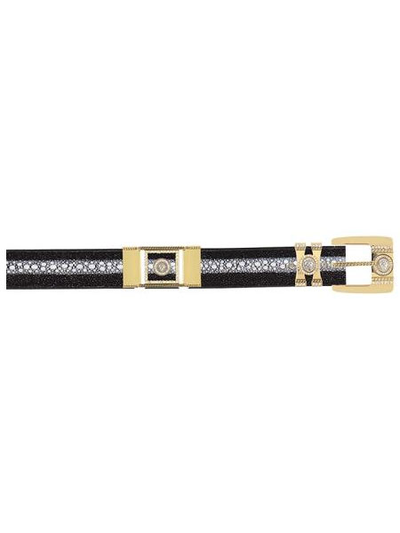 Mensusa Products Los Altos Black Genuine Stingray Full Rowstone With Rhinestone / Gold Plated Brackets Belt