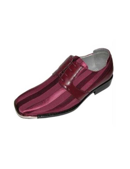 Mensusa Products Mens Burgundy Classic Oxford Striped Satin Dress Shoe with Silver Tip