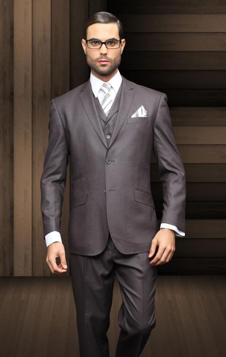 Mensusa Products Nice 3PC 2 Button Charcoal Suit with a Vest Super's Extra Fine Italian Wool