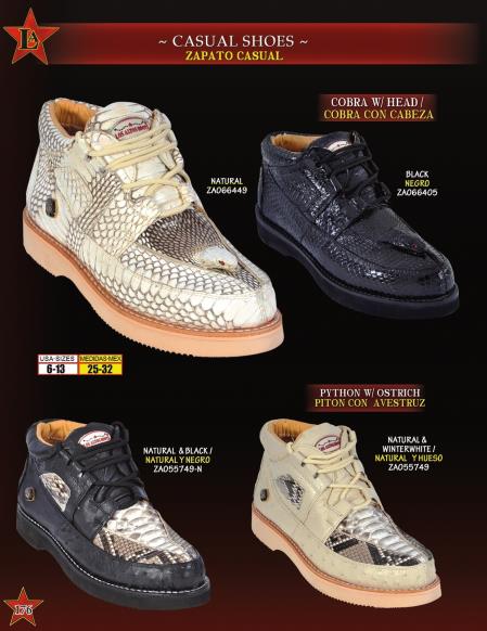 Mensusa Products Los Altos Men's Genuine Cobra w/ Head, Python, Ostrich Lace Up Casual Shoes