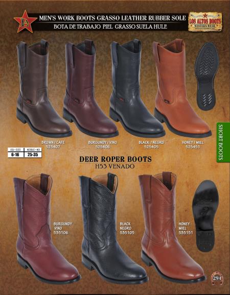Mensusa Products Los Altos Men's Leather & Deer Roper Work Short Boots Diff. Colors/Sizes