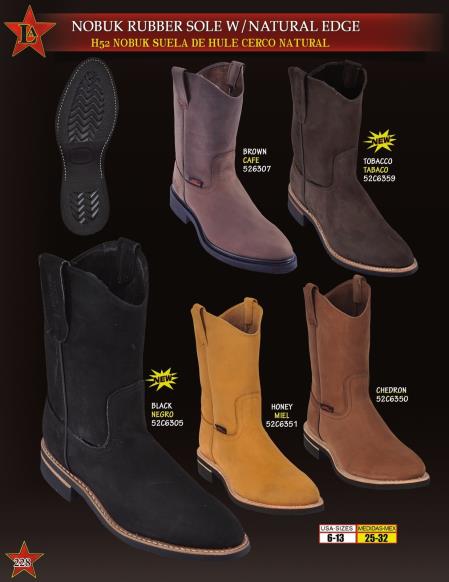 Mensusa Products Los Altos Men's Nobuk Rubber Sole w/ Natural Edge Cowboy Western Work Boots