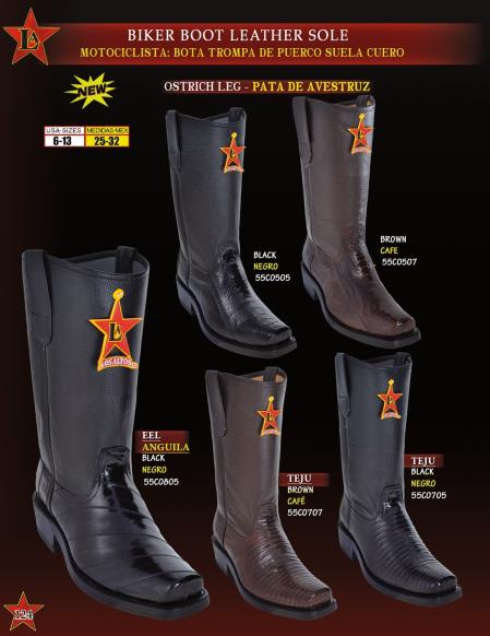 Mensusa Products Los Altos Mens Genuine Eel/Ostrich/Lizard Leather Sole Biker Cowboy Western Boot