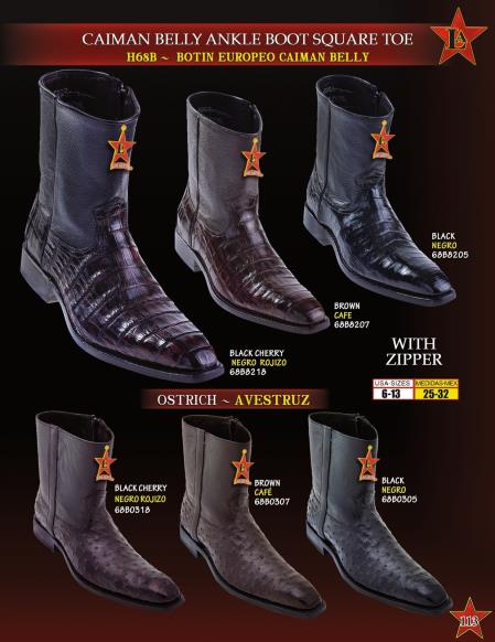Mensusa Products Los Altos Men's Square Toe Genuine Caiman/Ostrich Ankle Cowboy Western Boots 4