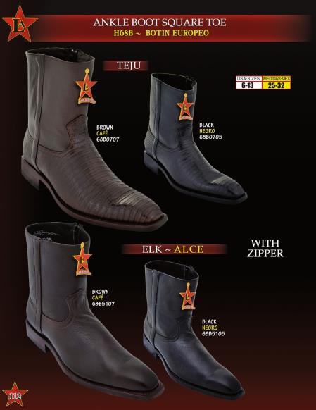 Los Altos Men's Square Toe Genuine Teju Lizard/Elk Ankle Cowboy Western Boots 240 