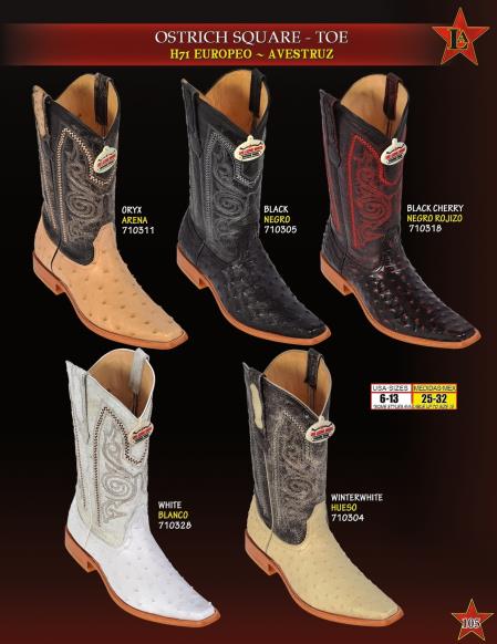Los Altos Men's Square Toe Genuine Ostrich Cowboy Western Boots Diff. Colors 4 