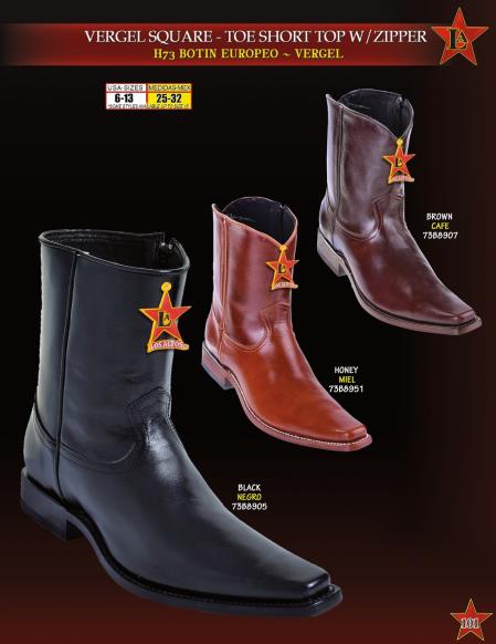 Mensusa Products Los Altos Men's Vergel Square Toe Short Top Zip Up Leather Cowboy Western Boots