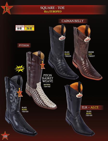 Mensusa Products Los Altos Men's Square Toe Genuine Python/Caiman Belly/Elk Cowboy Western Boots 228