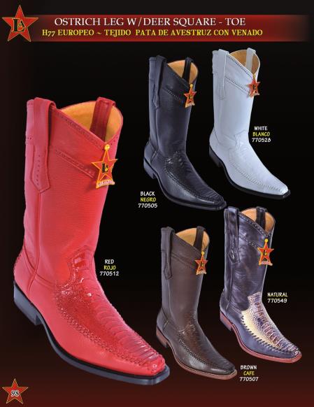 Mensusa Products Los Altos Men's Square Toe Genuine Ostrich Leg & Deer Cowboy Western Boots