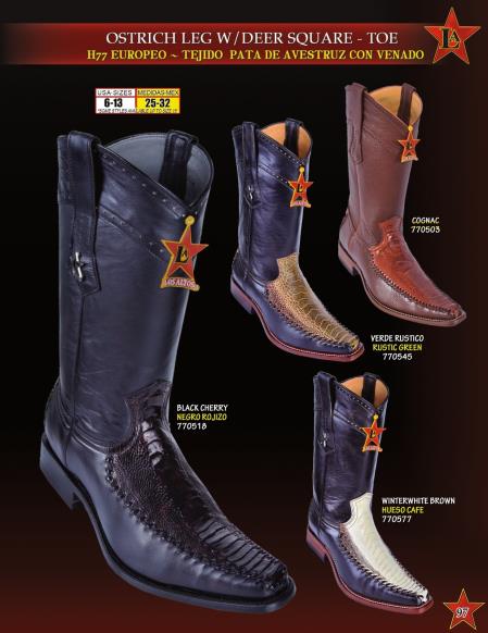 Mensusa Products Los Altos Men's Square Toe Genuine Ostrich Leg w/ Deer Cowboy Western Boots