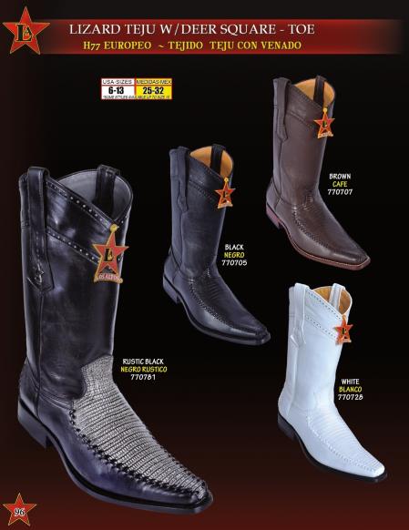 Mensusa Products Los Altos Men's Square Toe Genuine Lizard Teju w/ Deer Cowboy Western Boots
