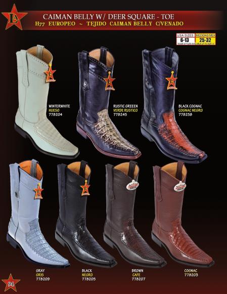 Mensusa Products Los Altos Men's Square Toe Genuine Caiman Belly w/ Deer Cowboy Western Boots