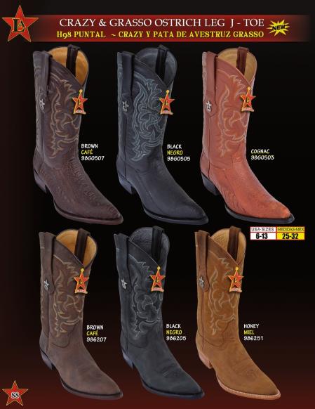 Mensusa Products Los Altos Mens J Toe Genuine Ostrich Leg Grasso/Crazy Horse Cowboy Western Boots 208