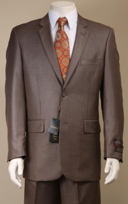 Mensusa Products Men's 2 Button Textured Mini Weave Patterned Shiny Sharkskin Brown Suit