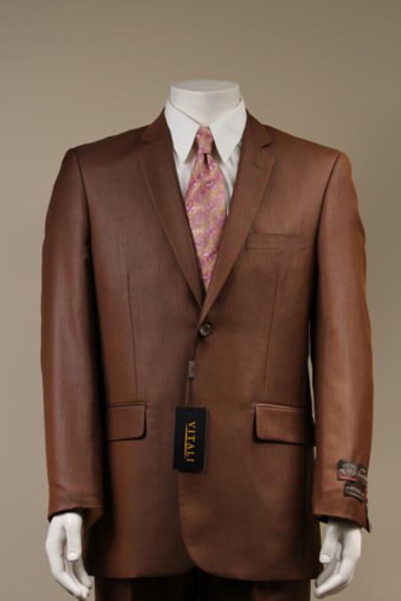 Mensusa Products Men's 2 Button Textured Mini Weave Patterned Shiny Sharkskin Suit Rust