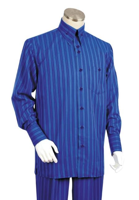 Mensusa Products Men's 2 Piece Long Sleeve Walking Suit Triple Stripe Royal