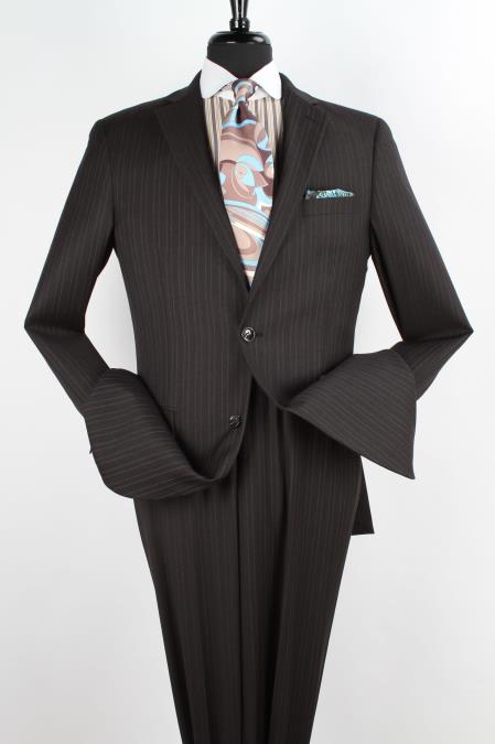 Mensusa Products Men's 2 Piece 1 Wool Executive Suit Notch Lapel Black with Light Grey Stripe