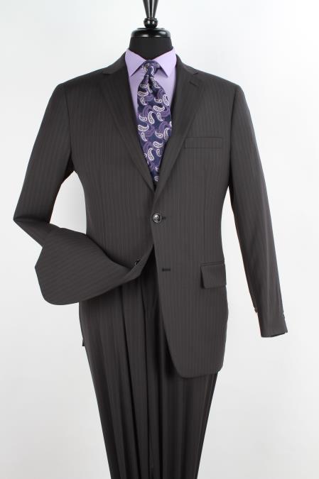 Mensusa Products Men's 2 Piece 1 Wool Executive Suit Notch Lapel Black with PencStripe