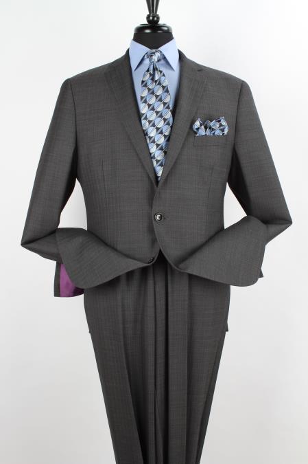 Mensusa Products Men's 2 Piece 1 Wool Executive Suit Notch Lapel Silver Grey with Black Stripe